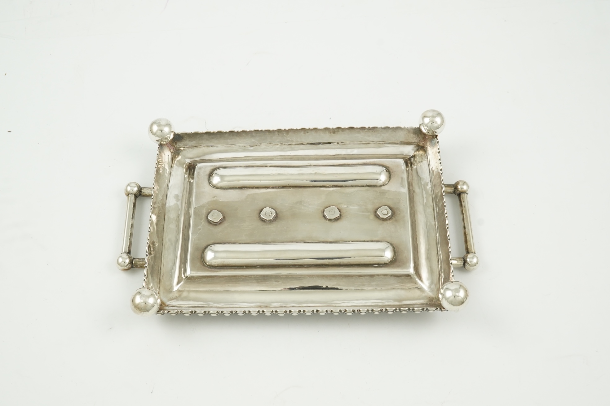 A late Victorian silver two handled rectangular inkstand by George Unite
